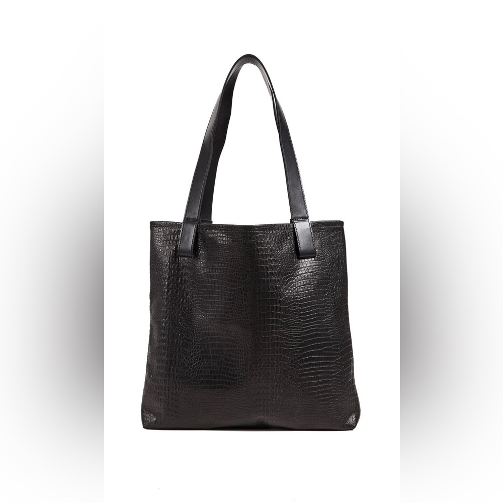 OTAAT/MYERS COLLECTIVE Square leather black croc tote bag